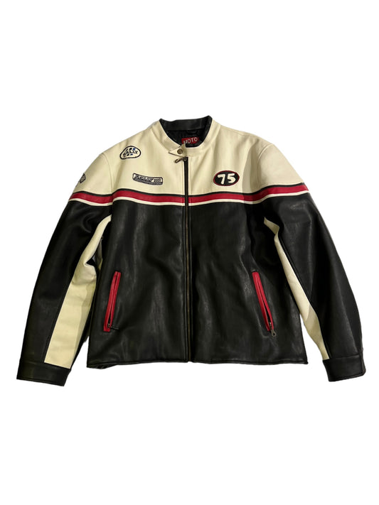 Rally moto leather racing jacket