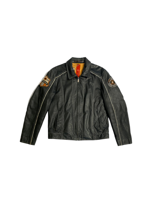 Off-set racing leather jacket