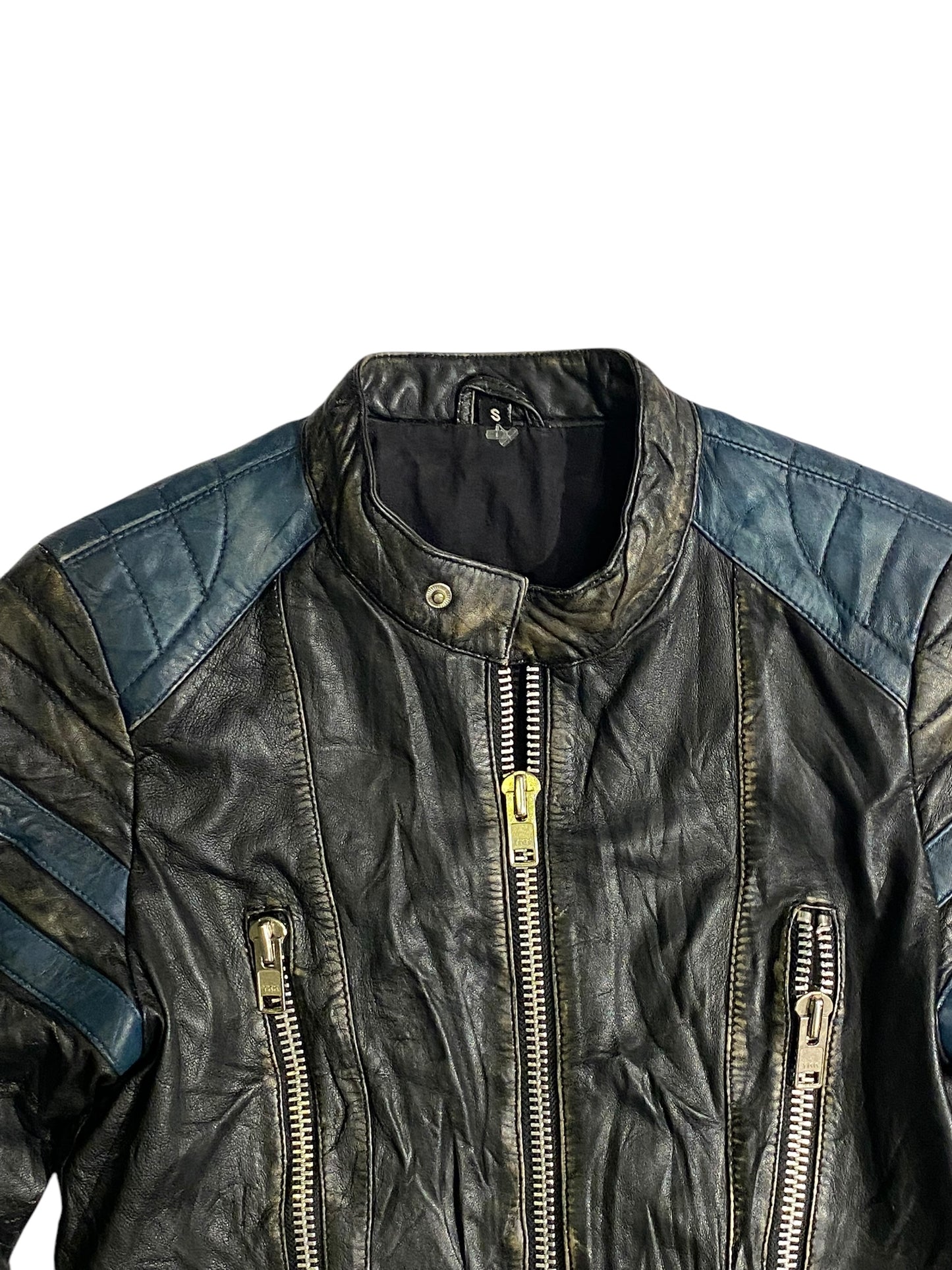 Motor-racing printed leather jacket