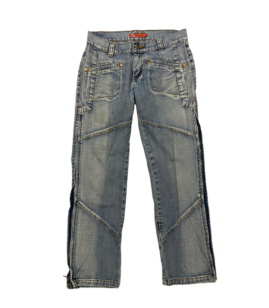 Effect vintage jeans with side zippers