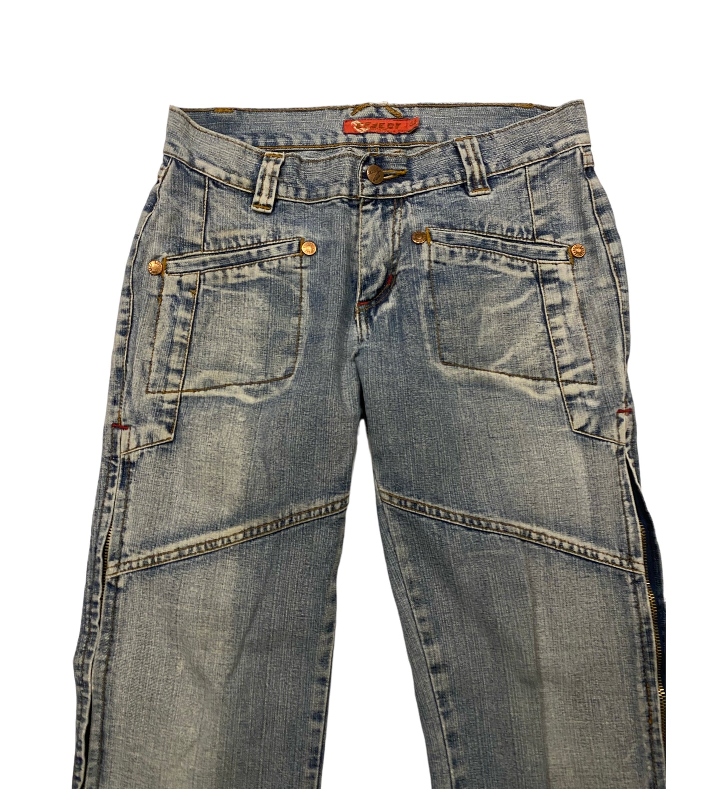 Effect vintage jeans with side zippers