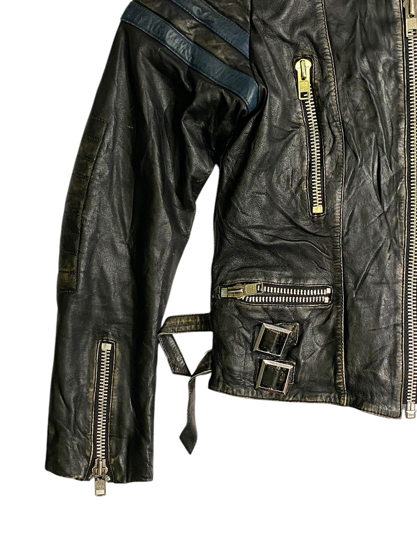 Motor-racing printed leather jacket