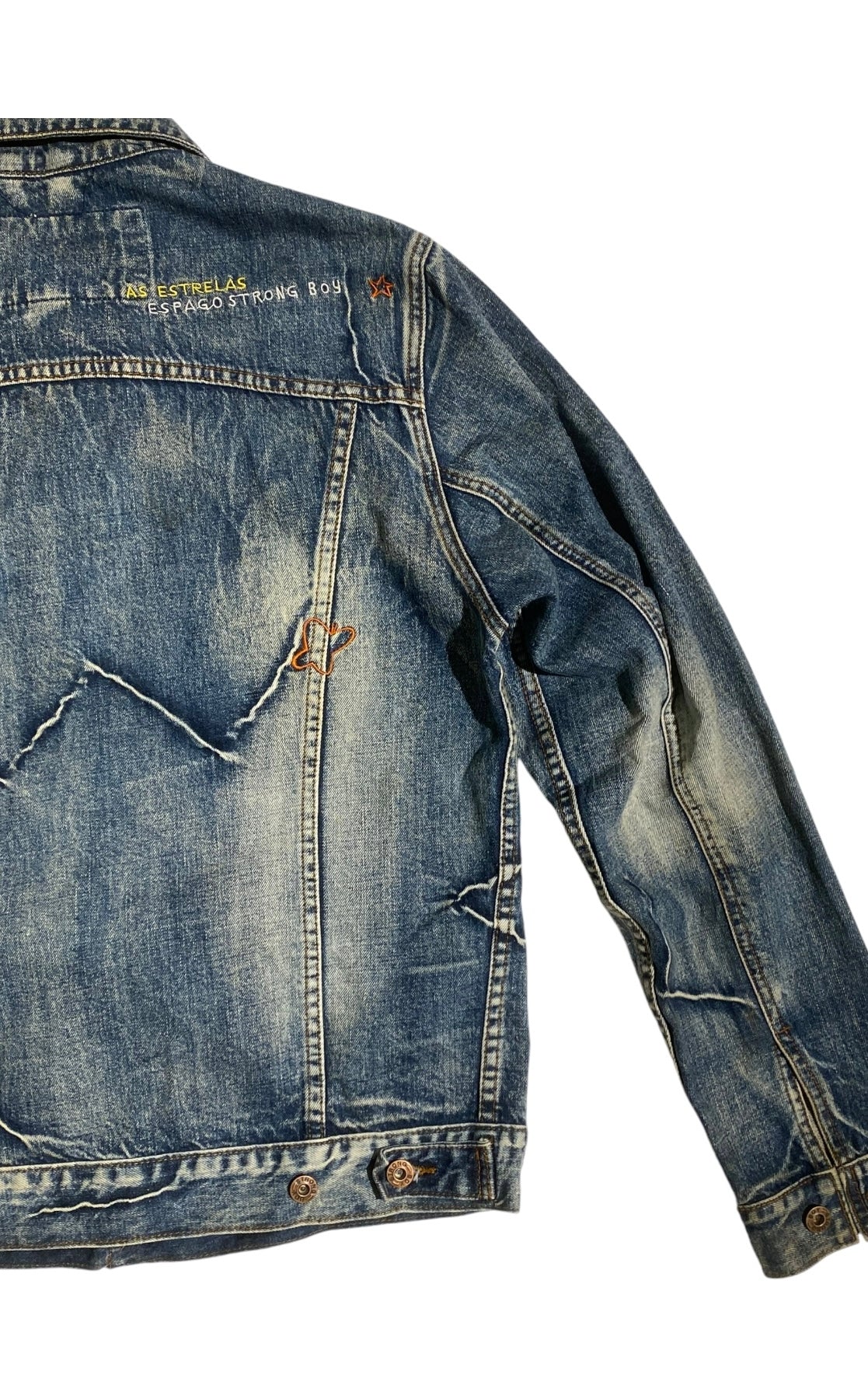 Strong boy embroidered y2k denim jacket