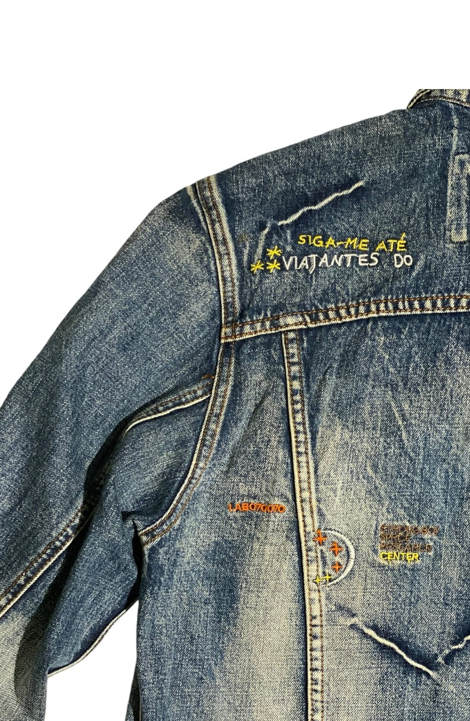 Strong boy embroidered y2k denim jacket