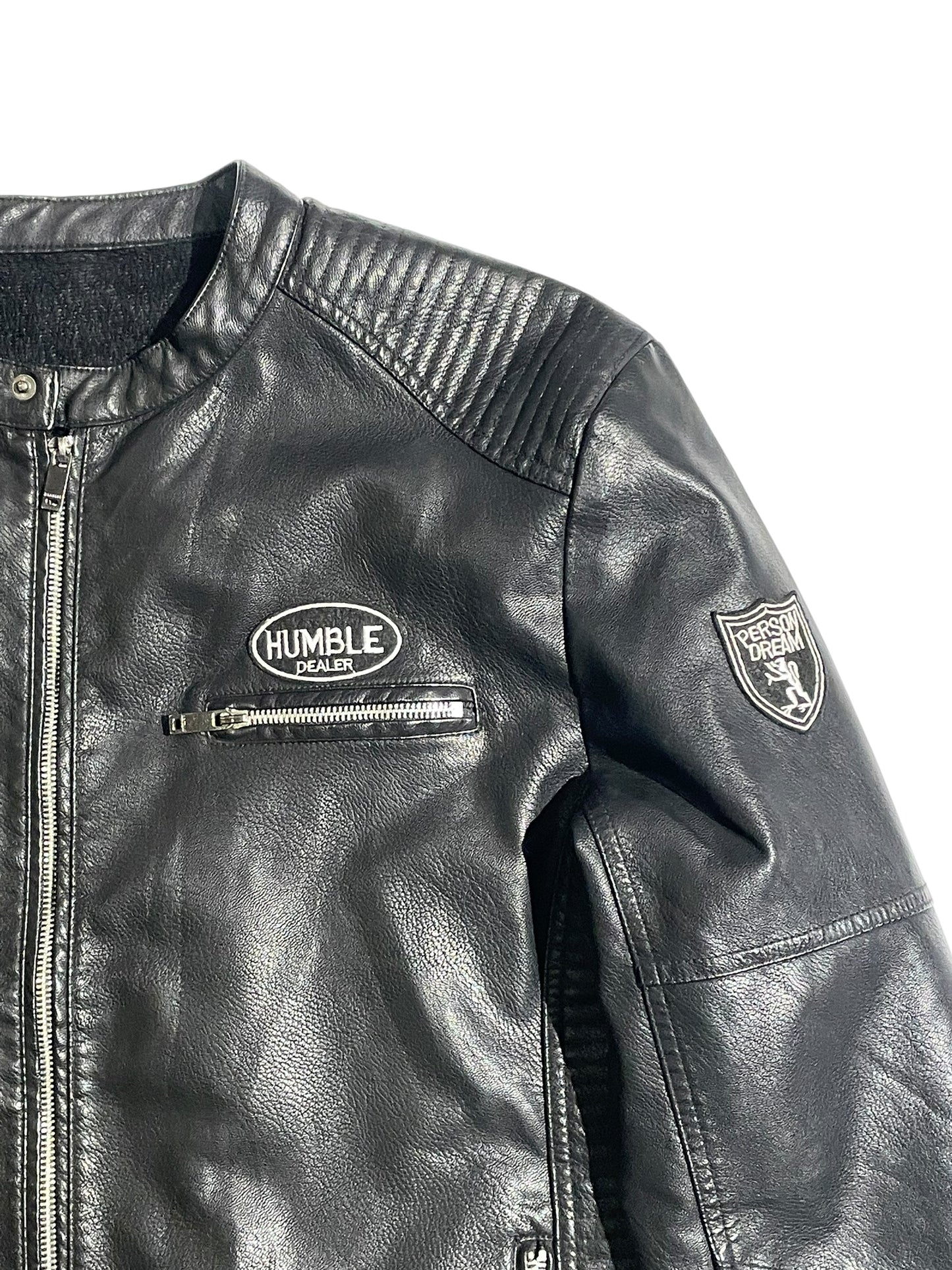 Humble dealer patched leather jacket