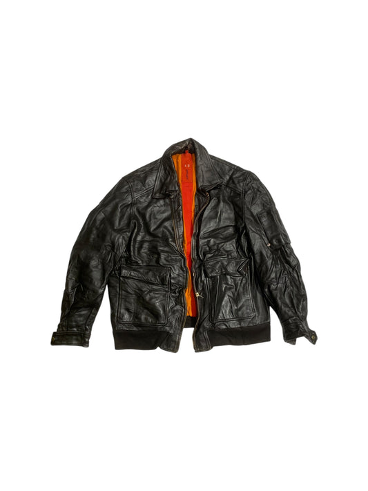 Offset motor leather biker jacket