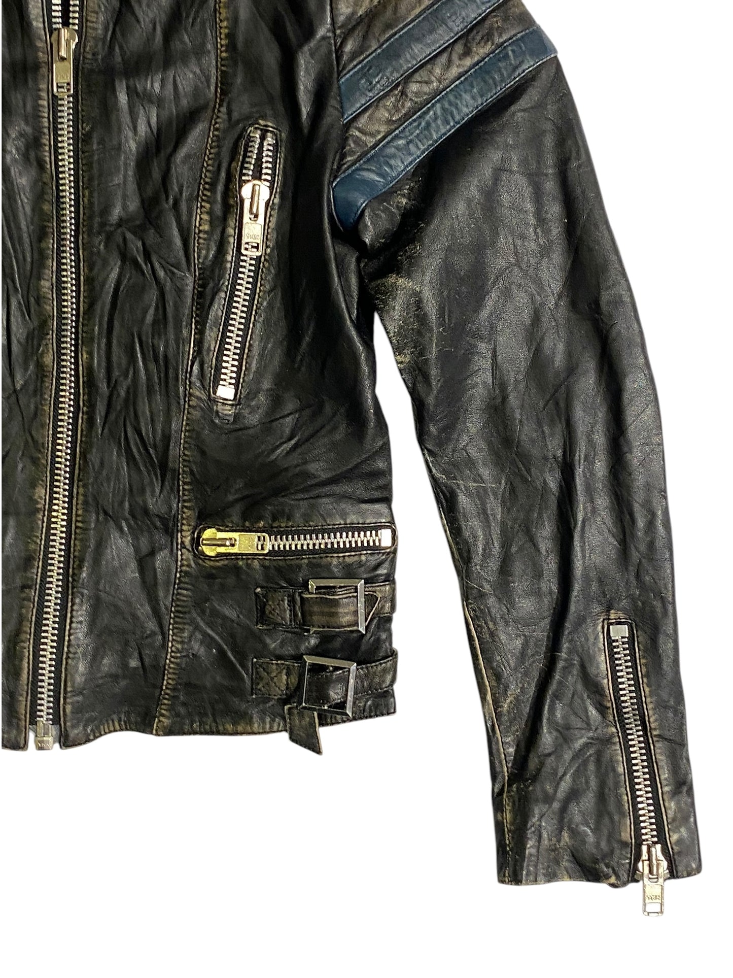 Motor-racing printed leather jacket