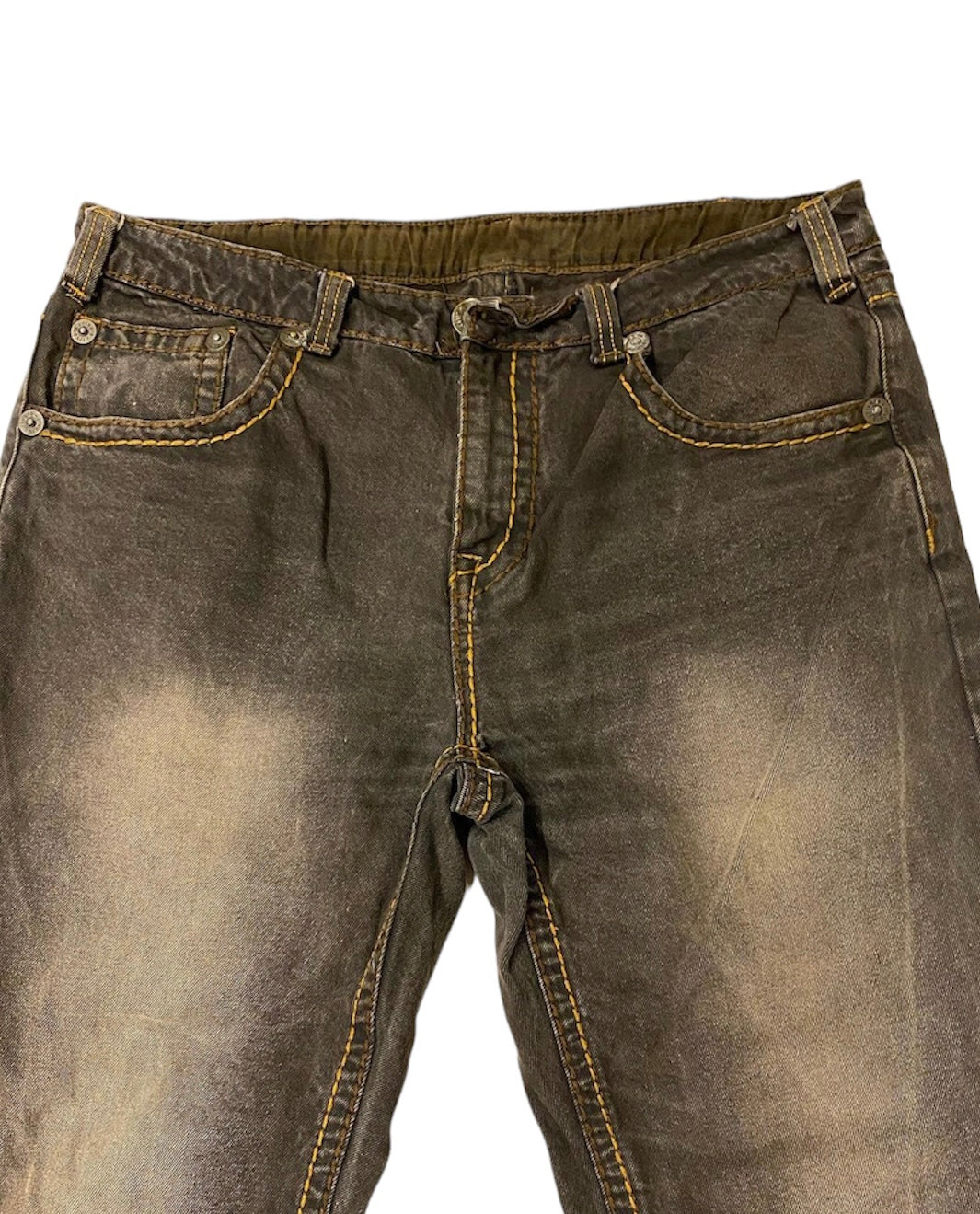 Rivers brown denim jeans with yellow stitching