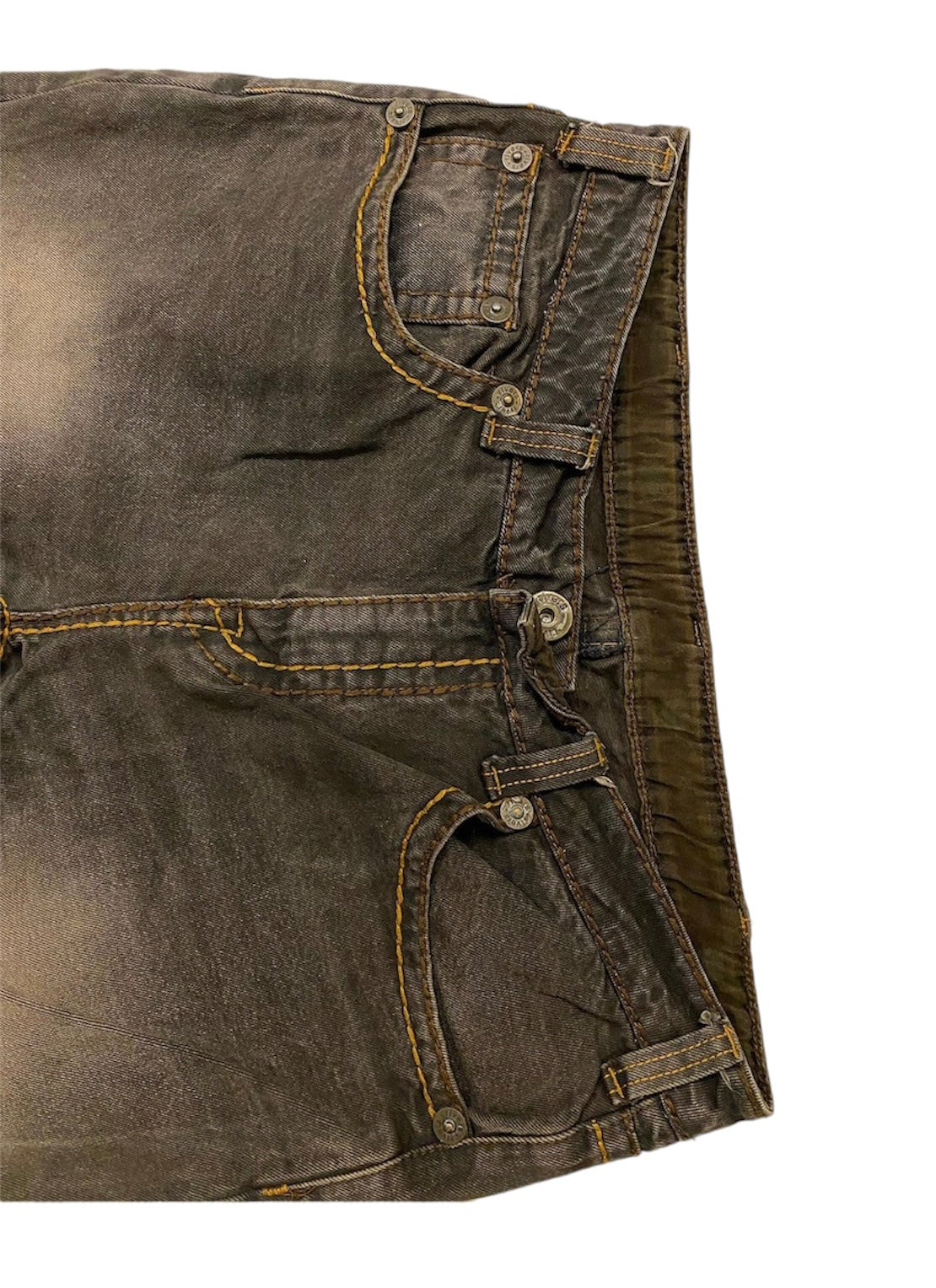 Rivers brown denim jeans with yellow stitching